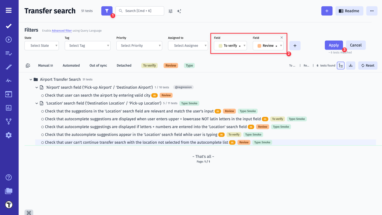 Testomatio - Filter Label & Custom Field
